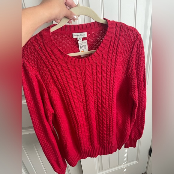 Studio Works Sweater Womens Red Pullover Crew Neck Long Sleeve Cable Knit XL - Picture 5 of 7